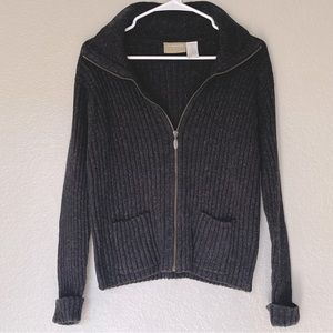 Vintage Liz Claiborne Zip Up Ribbed Wool Cardigan Sweater